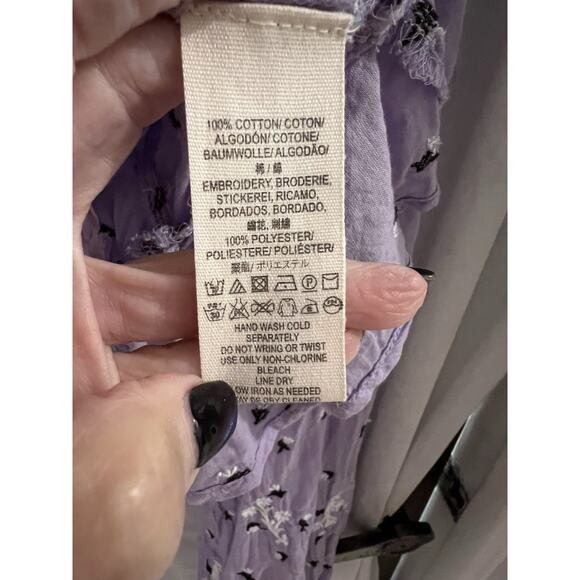 Free People La Rose Embroidered Cropped Blouse Top Cutout Ruffle Lilac Sz S Boho - Picture 7 of 8